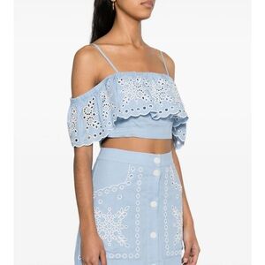SANDRO
broderie-anglaise crop top blue size 4 NWT